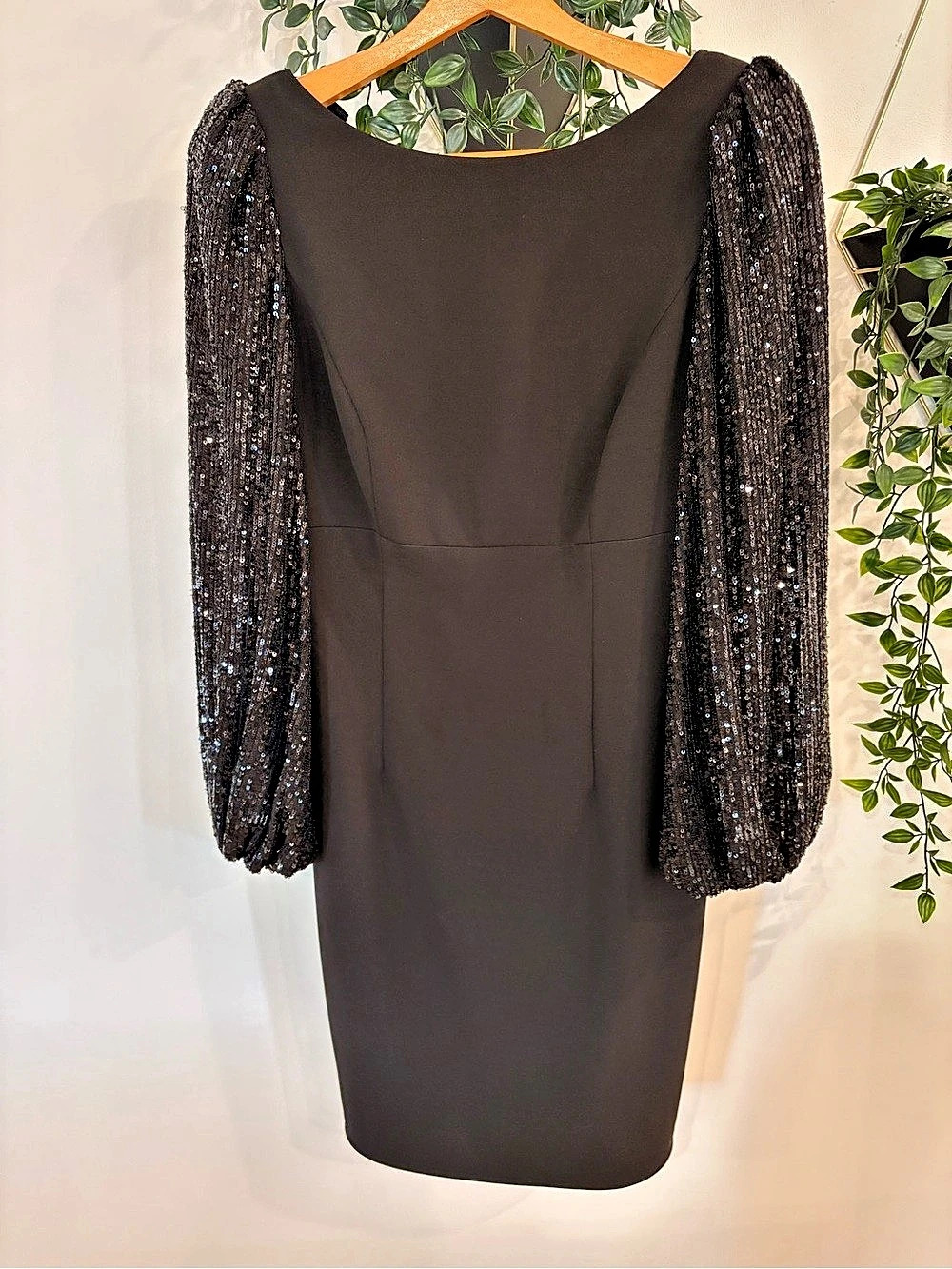 Elisa J. Formal Black Sequin Sleeve Midi Dress Like New